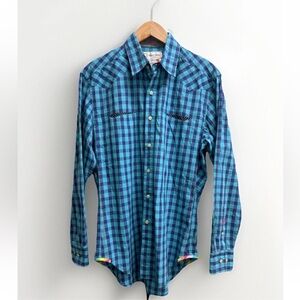 ROBERT GRAHAM JEANS Blue Plaid Check 100% Cotton Casual Dress Shirt Men medium
